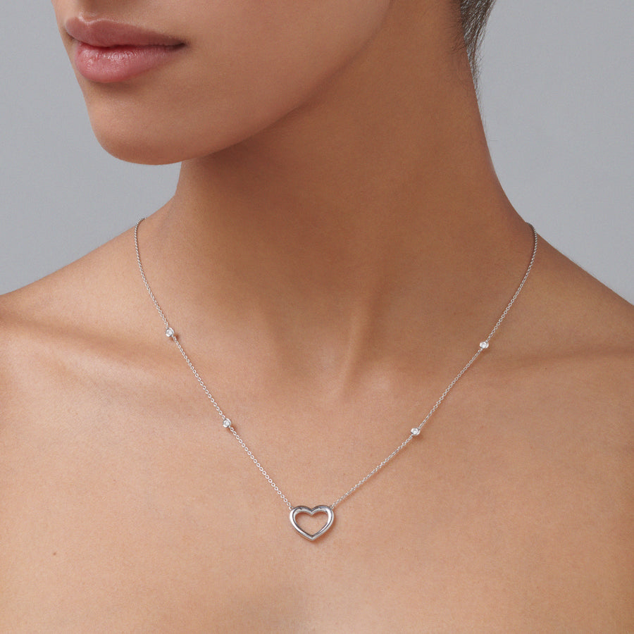 Capri Dreaming® Diamond Dot Chain Heart Pendant Necklace | White Gold