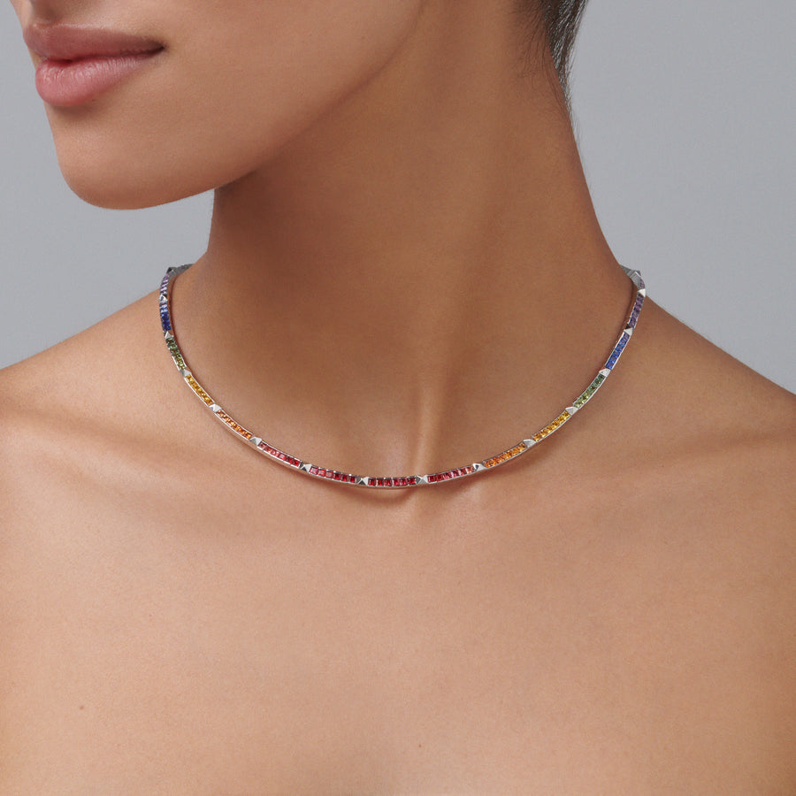 R.08™ Une Rainbow Sapphire Necklace | White Gold