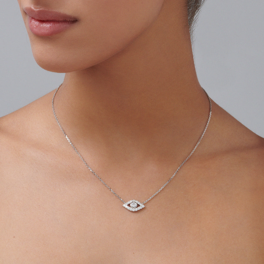 Capri Dreaming® Cora Diamond Evil Eye Necklace | White Gold