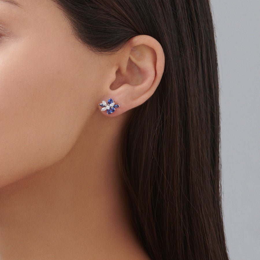 Riviera Cannes Sapphire and Diamond Cluster Studs | White Gold