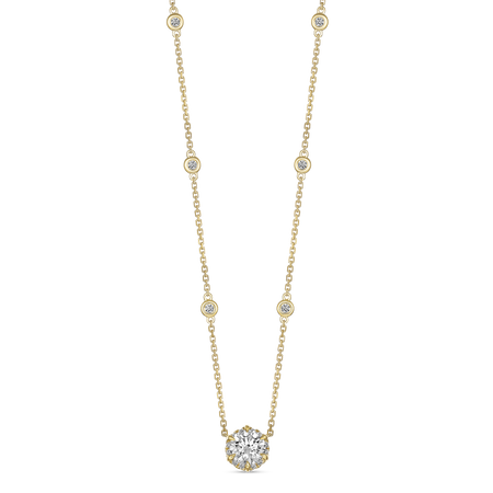 Capri Dreaming™ Victoria Solitaire Pendant Dot Chain Necklace | 18K Yellow Gold