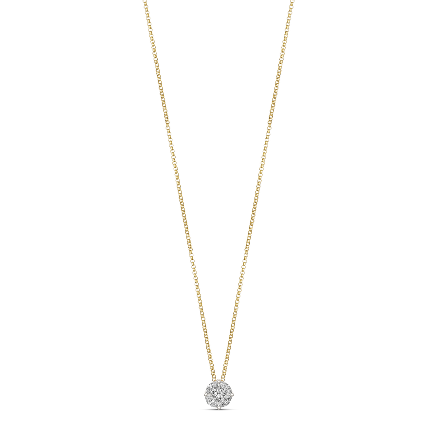 Illusion Solitaire Medium Diamond Pendant Necklace | 18K Yellow and White Gold
