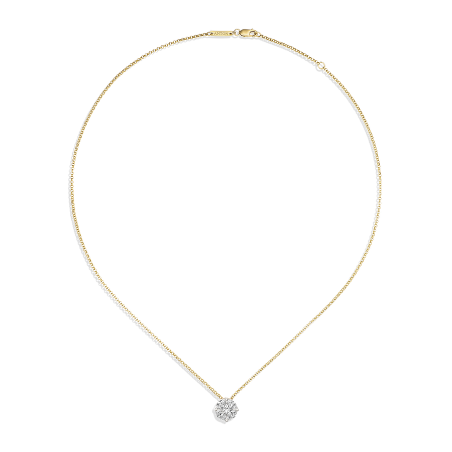 Illusion Solitaire Medium Diamond Pendant Necklace | 18K Yellow and White Gold