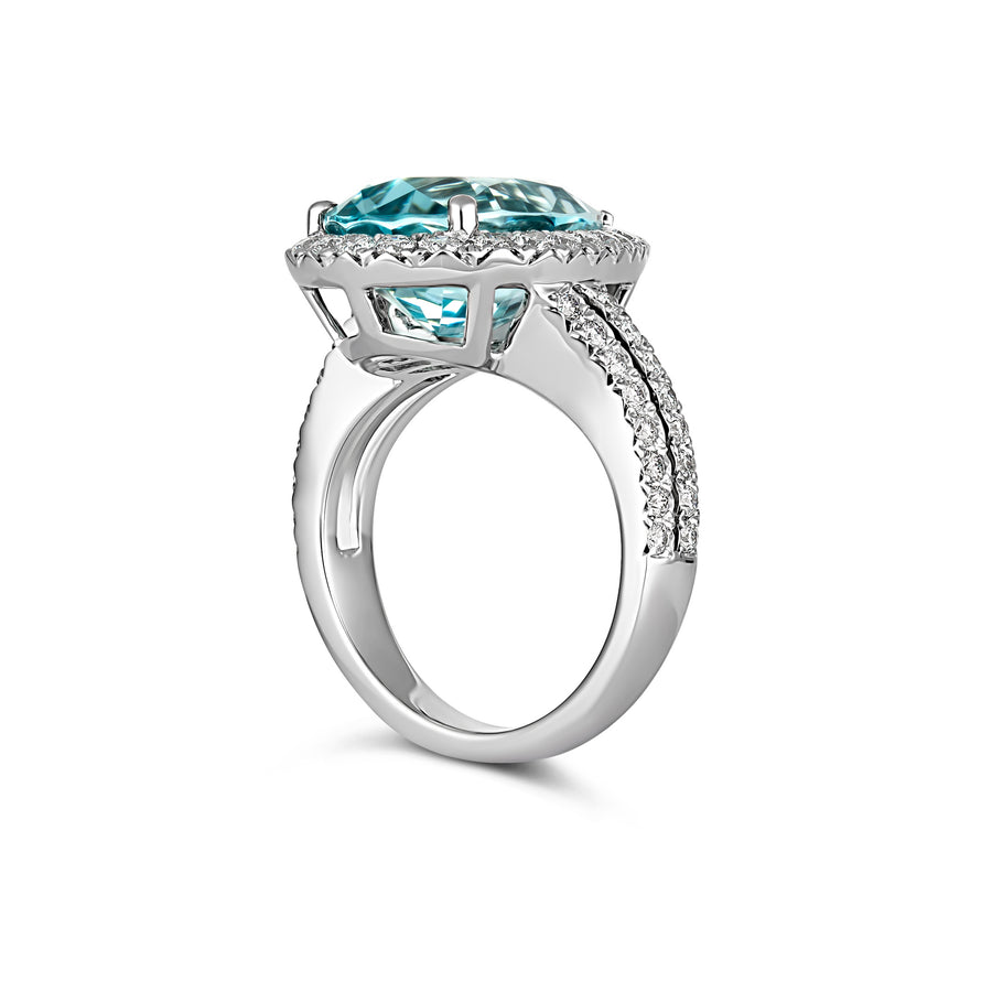 Regal Collection® Pear Cut Aquamarine and Diamond Halo Ring | White Gold