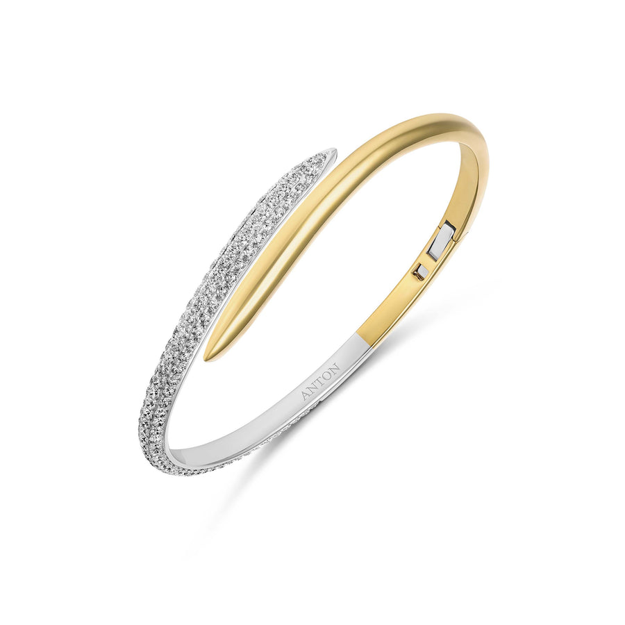 Artisan Two Tone Large Diamond Bangle | 18K Yellow Gold