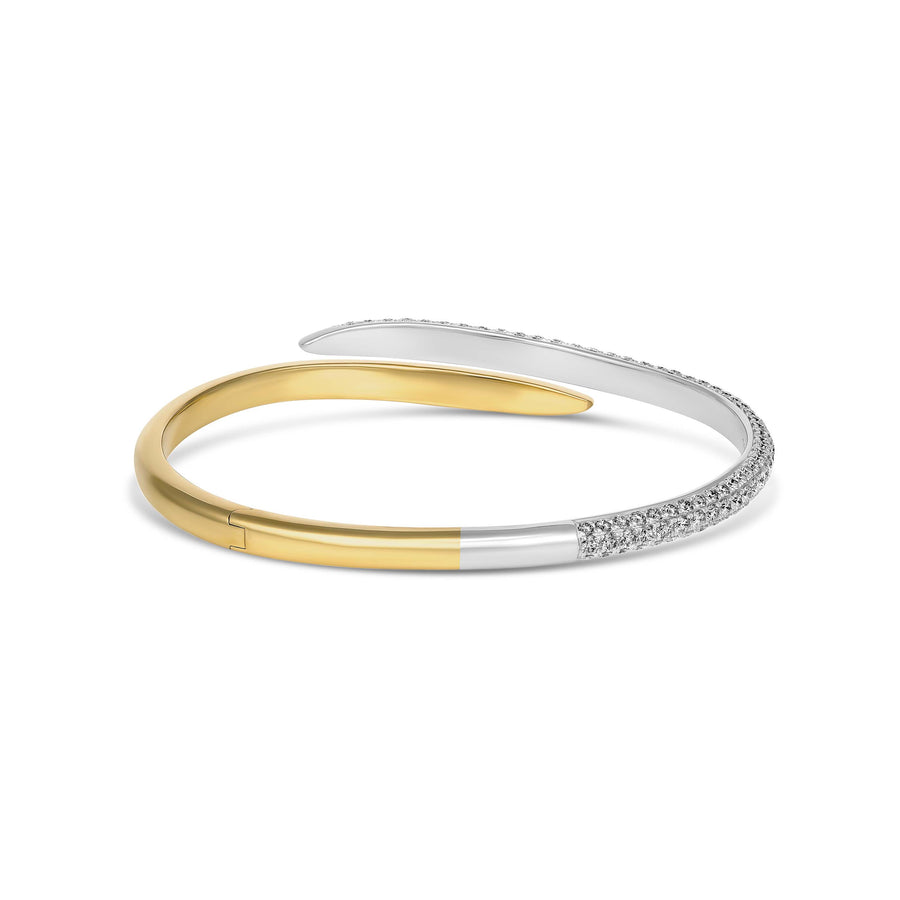 Artisan Two Tone Large Diamond Bangle | 18K Yellow Gold