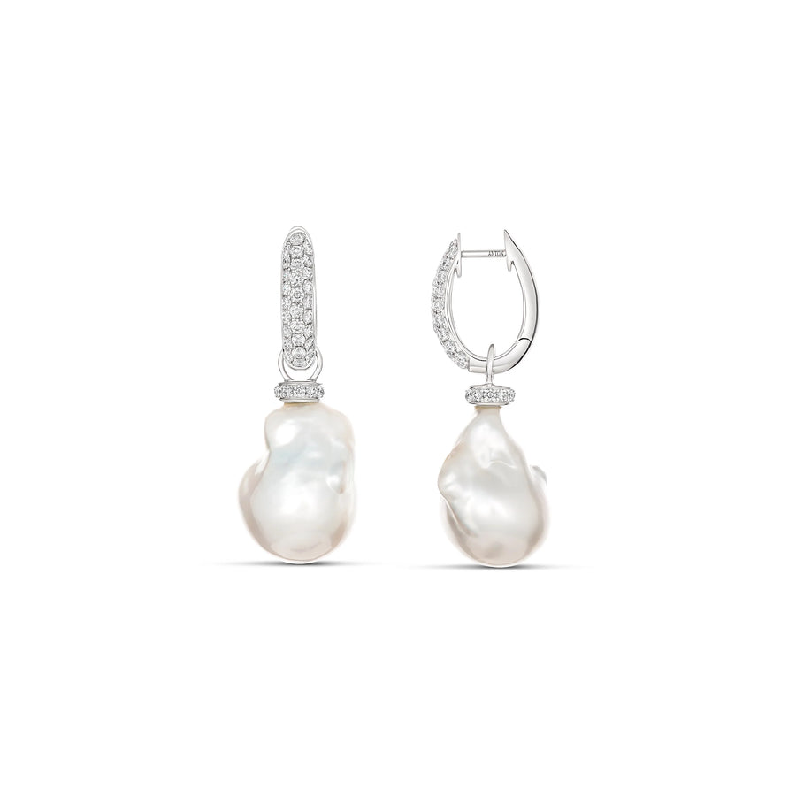 Artisan Baroque Pearl and Diamond Drop Earrings | White Gold