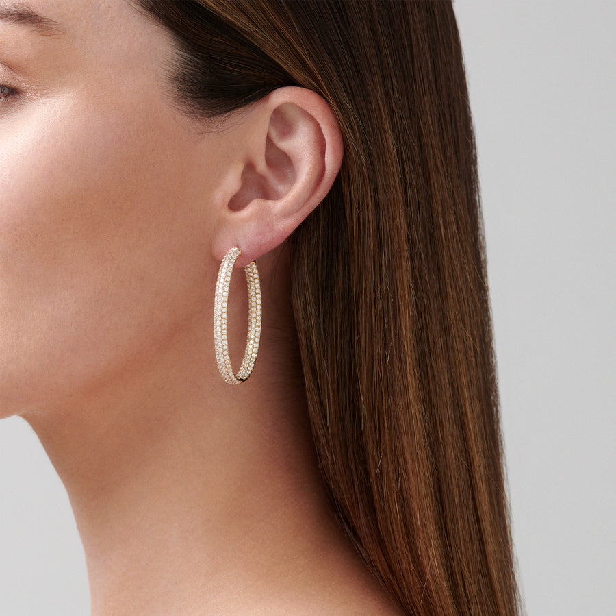 Artisan Pavé Oval Hoop Earrings | White Gold