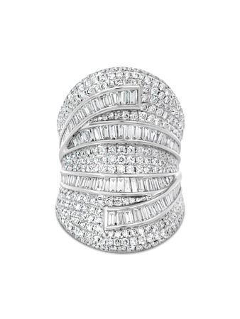 Artisan Baguette Concave Natural Diamond Ring | 18k White Gold