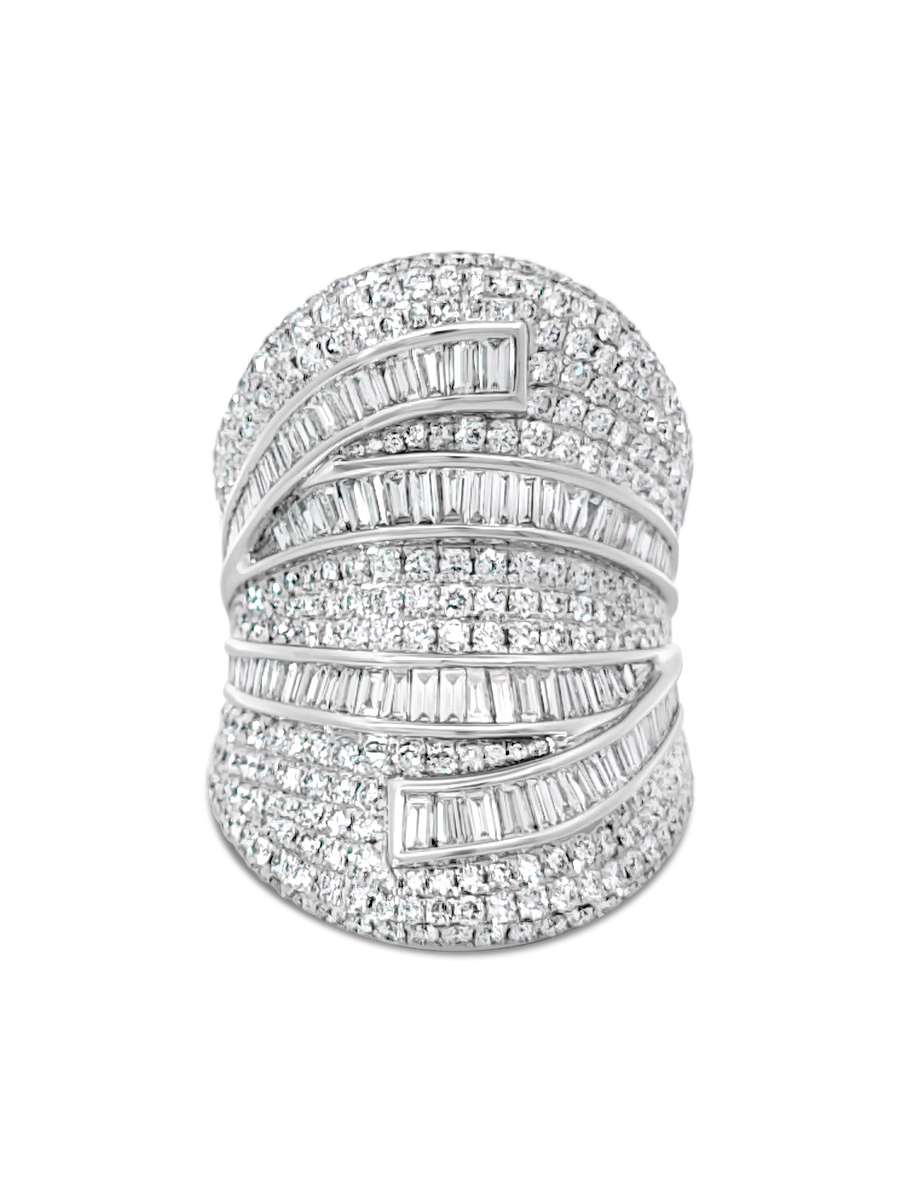 Artisan Baguette Concave Natural Diamond Ring | 18k White Gold