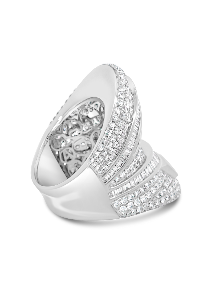 Artisan Baguette Concave Natural Diamond Ring | 18k White Gold