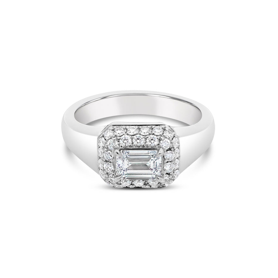 Artisan Sigma Emerald Cut Diamond Signet Ring | 18K White Gold