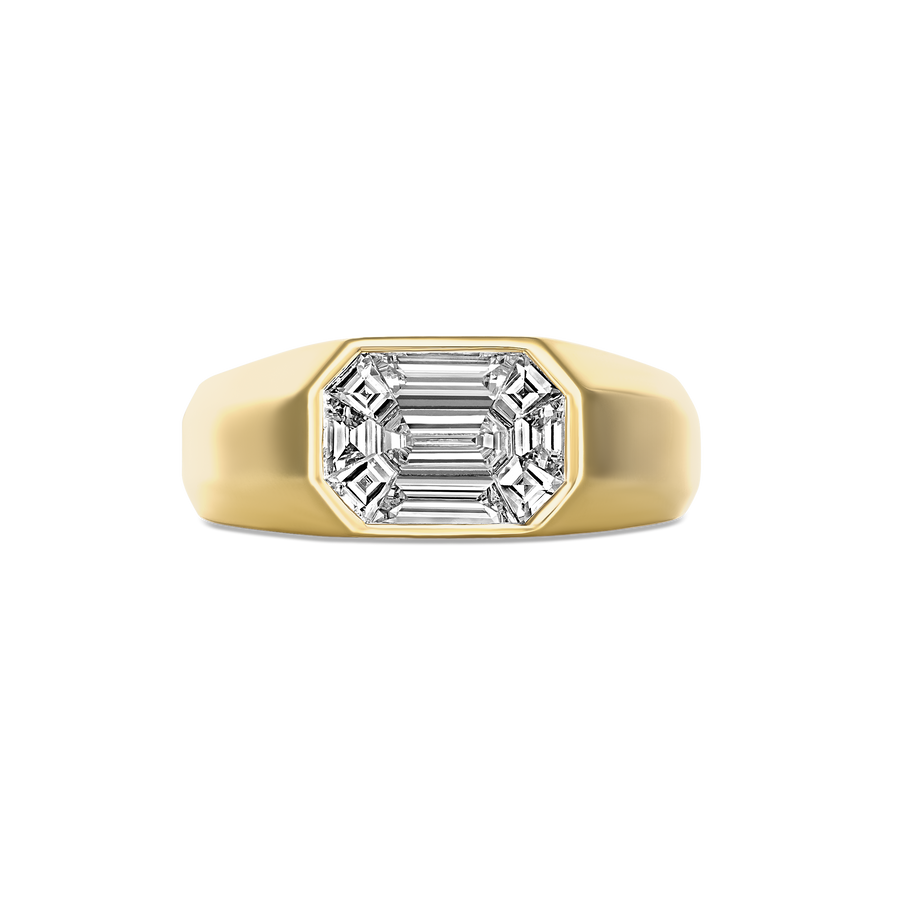 Illusion East-West Emerald Cut Illusion Signet Ring | 18k Yellow Gold