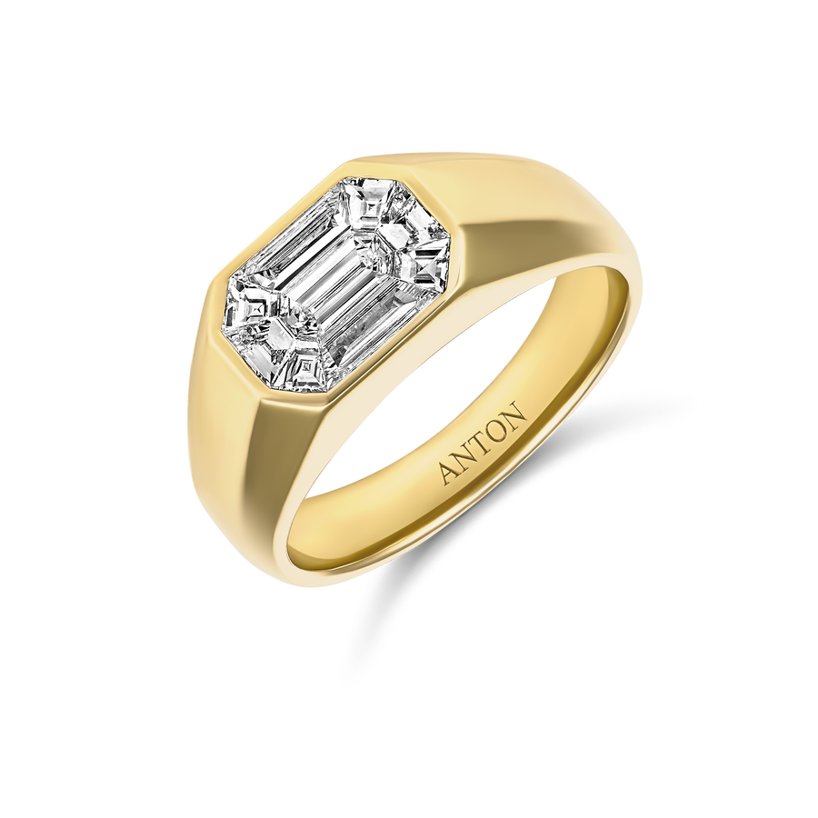 Illusion East-West Emerald Cut Illusion Signet Ring | 18k Yellow Gold