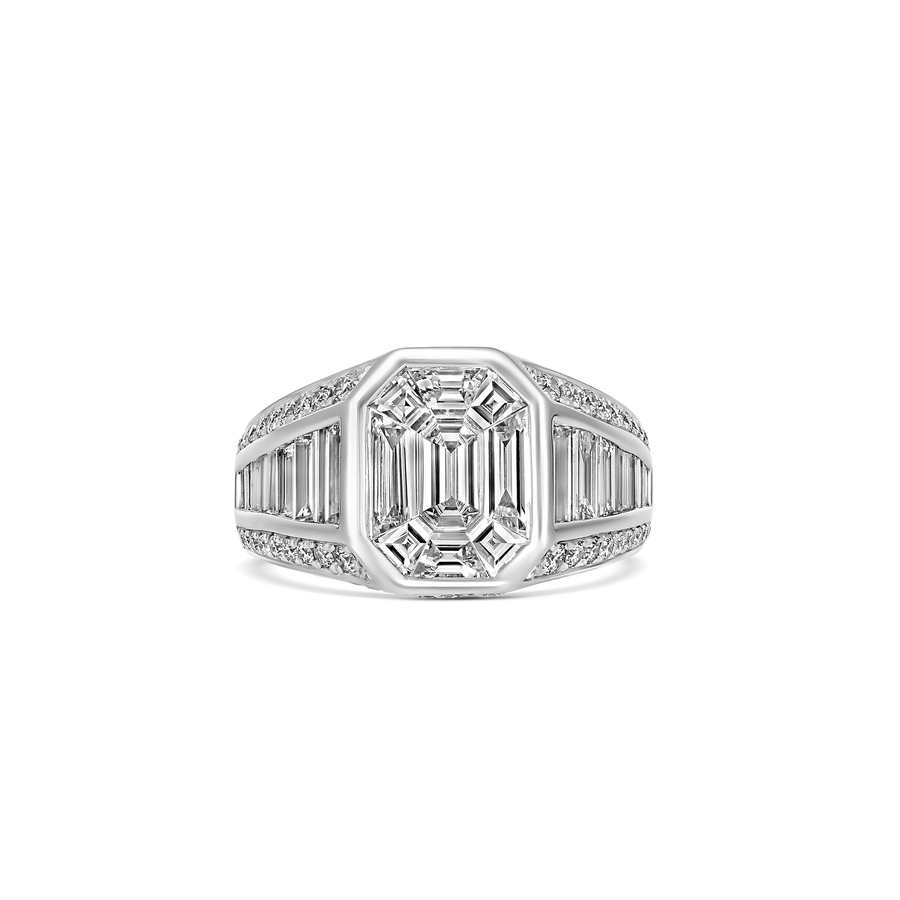 Illusion Pavé Emerald Cut Illusion Signet Ring | Platinum