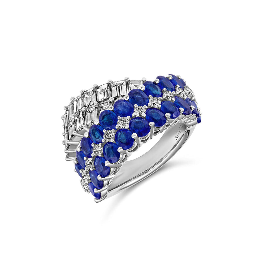 Artisan Diamond and Blue Sapphire Crossover Ring | 18K White Gold