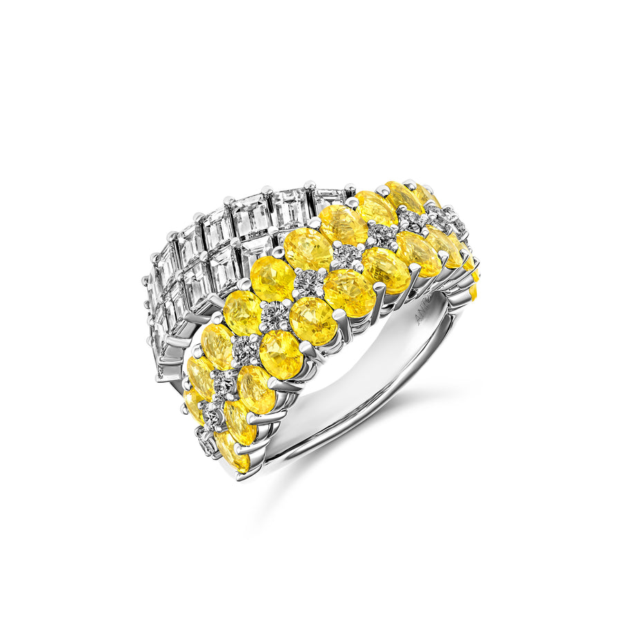 Artisan Diamond and Yellow Sapphire Crossover Ring | 18K White Gold