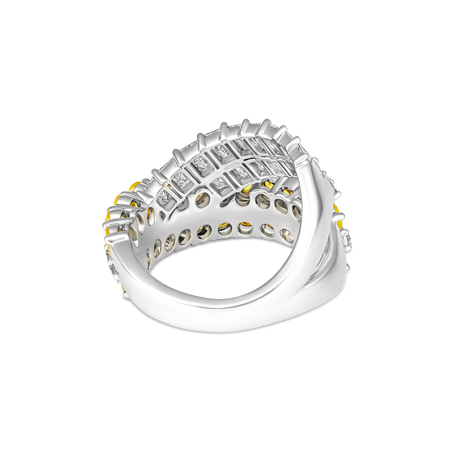 Artisan Diamond and Yellow Sapphire Crossover Ring | 18K White Gold