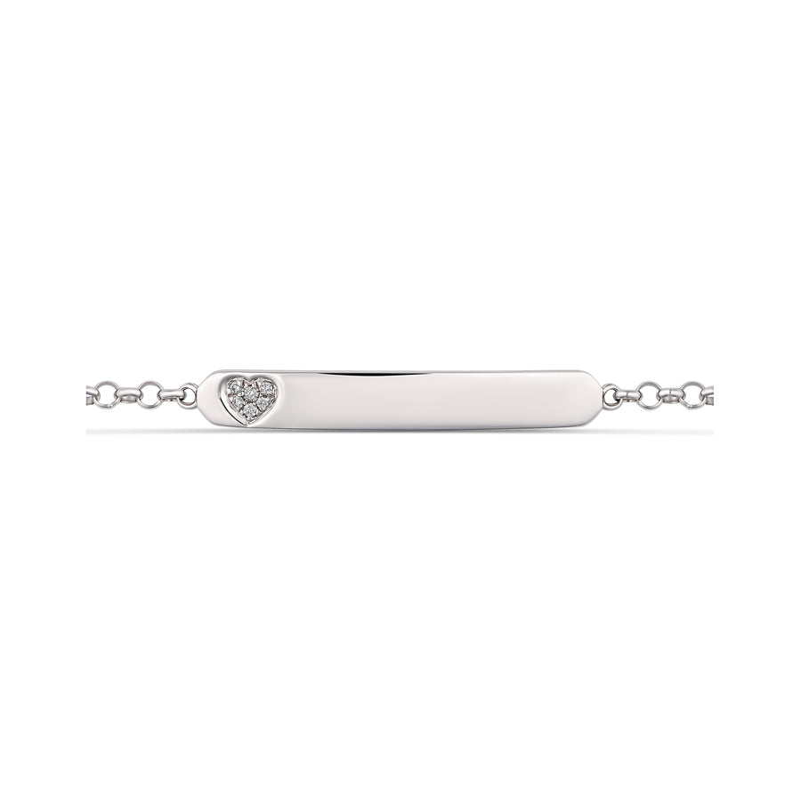 Leon Collection Bebe ID Bar Heart Shaped Diamond Bracelet | White Gold