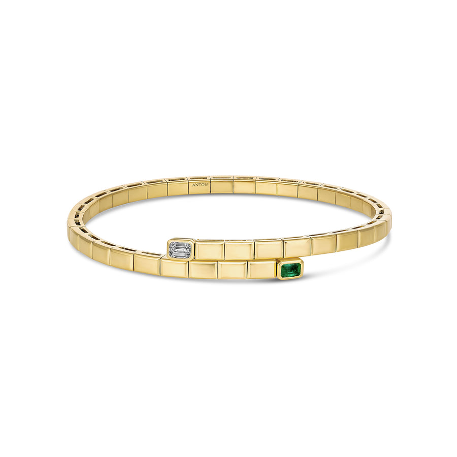 Capri Dreaming® Golden Tennis Emerald Gemstone and Diamond Wrap Bangle | 18K Yellow Gold