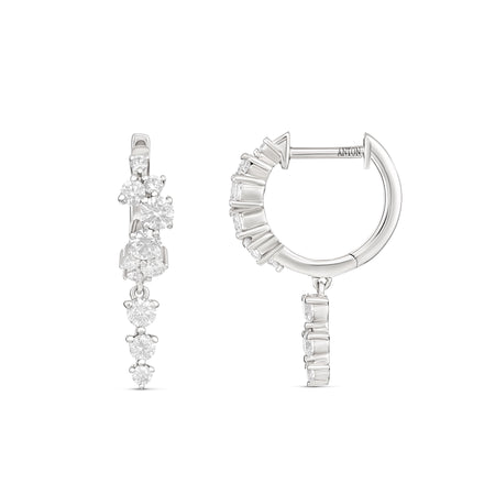 Galaxy Long Drop Diamond Huggies | 18K White Gold