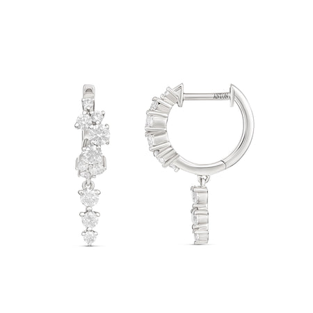 Galaxy Long Drop Diamond Huggies | 18K White Gold