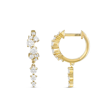 Galaxy Long Drop Diamond Huggies | 18K Yellow Gold