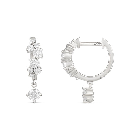 Galaxy Round Drop Diamond Huggies | 18K White Gold