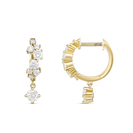Galaxy Round Drop Diamond Huggies | 18K Yellow Gold