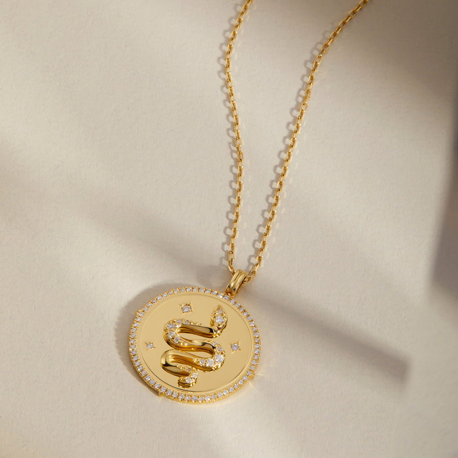 Capri Dreaming® Diamond Serpent Medallion Pendant Necklace | 18K Yellow Gold
