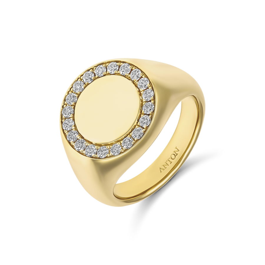Capri Dreaming® Solid Gold Halo Diamond Signet Ring | 18K Yellow Gold