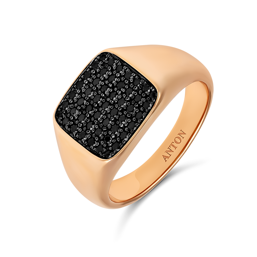 Capri Dreaming® Pavé Natural Black Diamond Square Signet Ring  | 18K Rose Gold