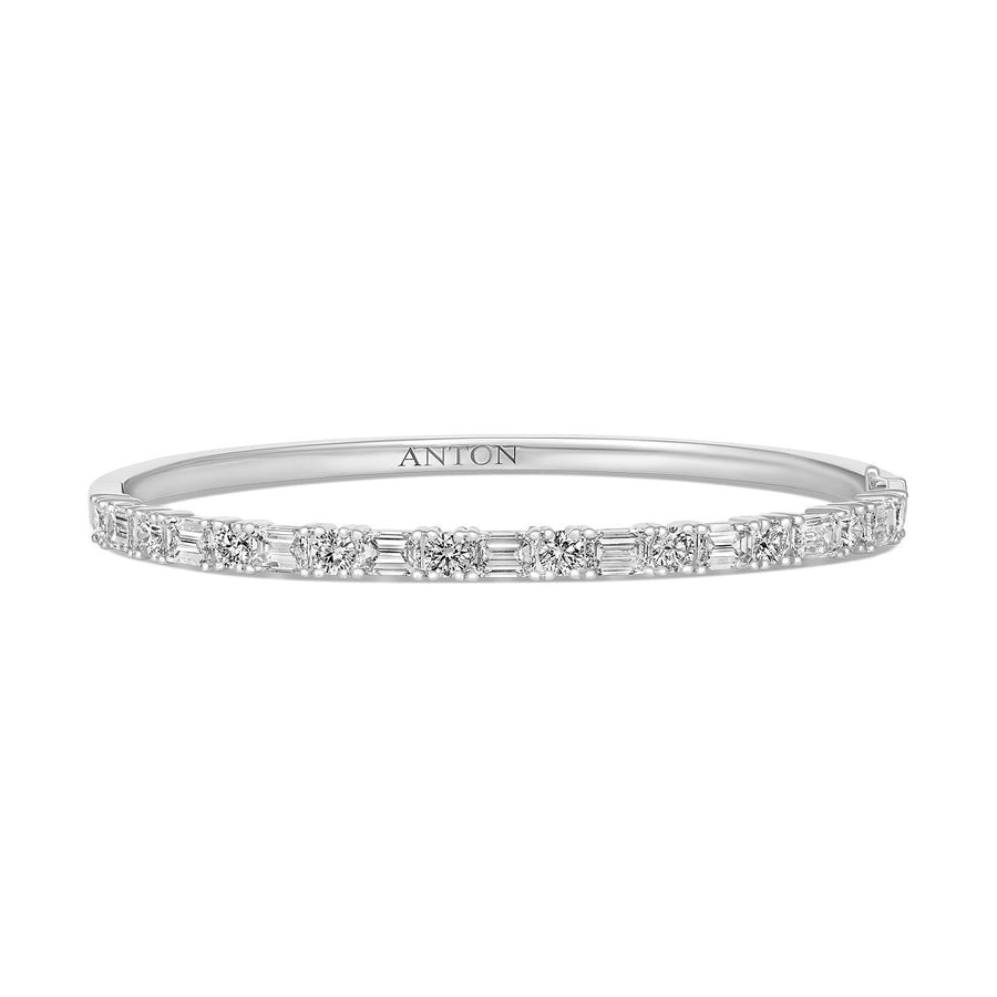 Riviera Emerald and Round Cut Natural Diamond Bangle | 18k White Gold