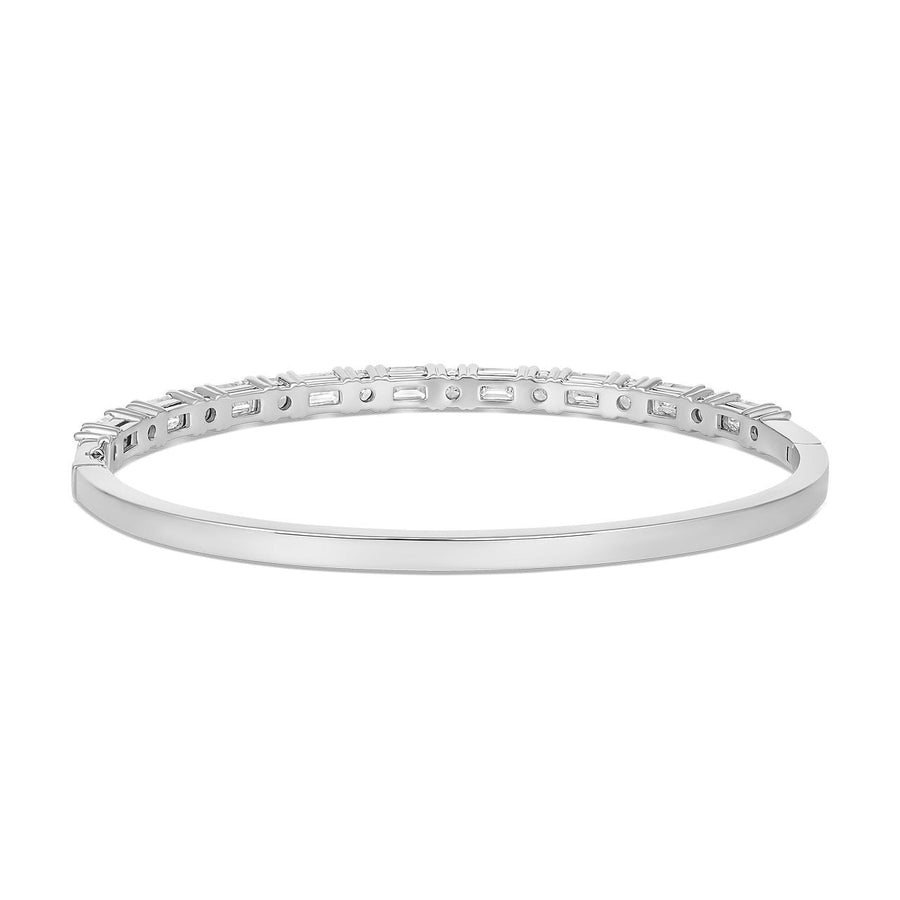 Riviera Emerald and Round Cut Natural Diamond Bangle | 18k White Gold