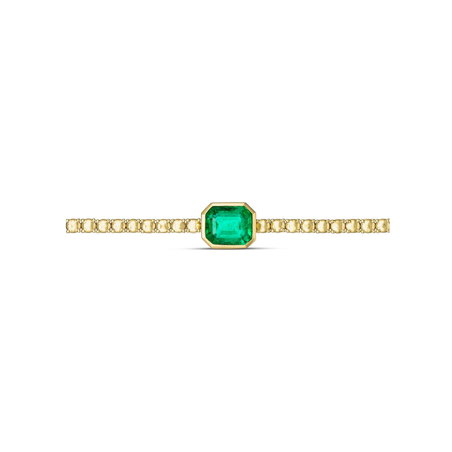Classic Emerald Bezel Set Single Gemstone Tennis Bracelet | 18K Yellow Gold