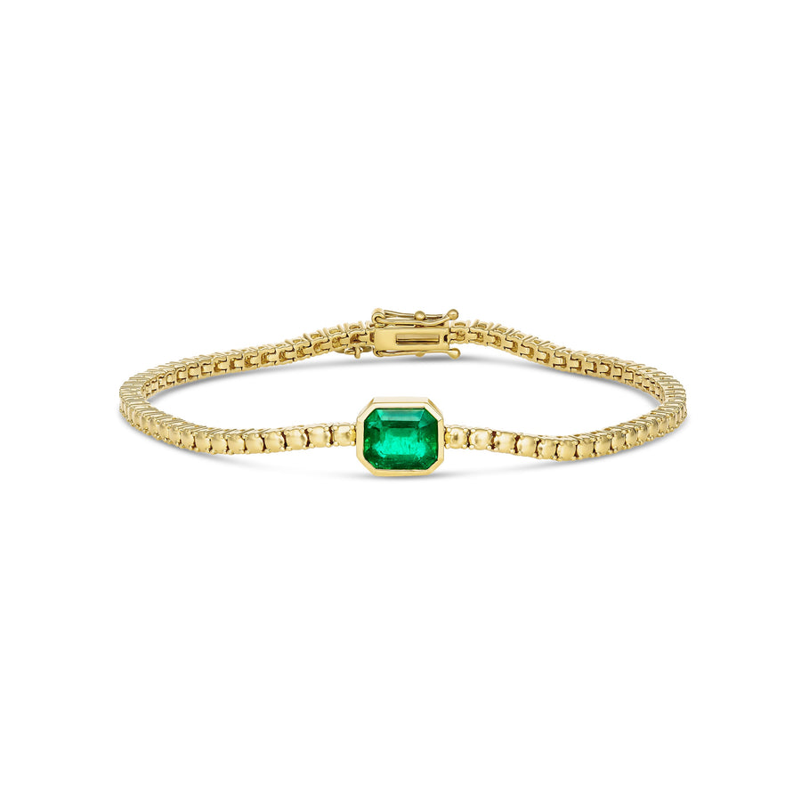 Classic Emerald Bezel Set Single Gemstone Tennis Bracelet | 18K Yellow Gold