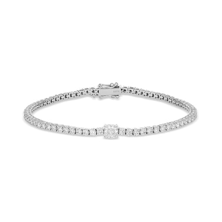 Classic Tennis Bracelet with Single Cushion Cut Diamond | White Gold