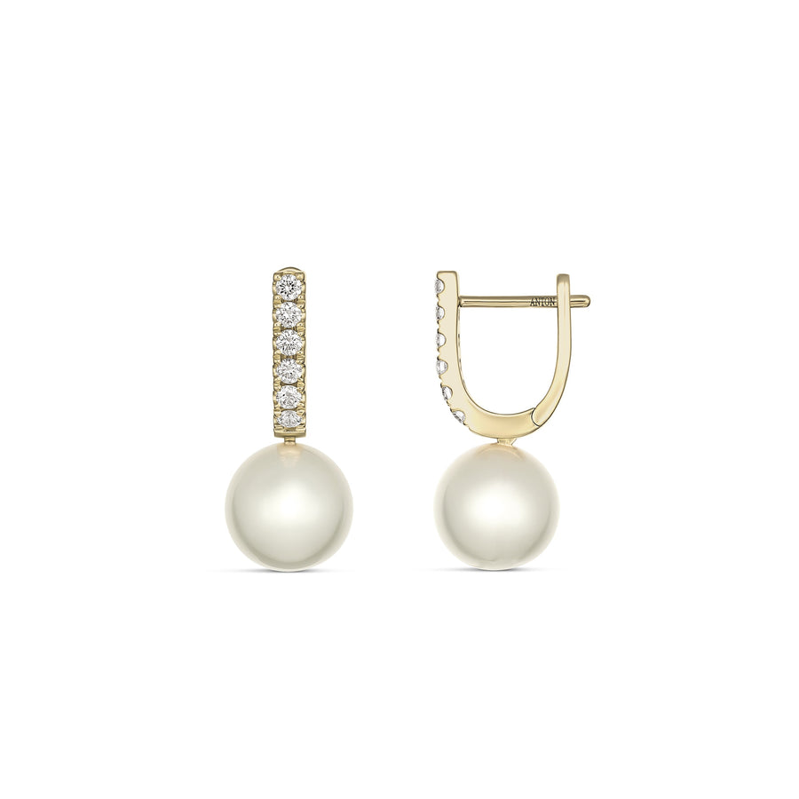 Classic South Sea Pearl and Diamond Earrings | 18K Yellow Gold