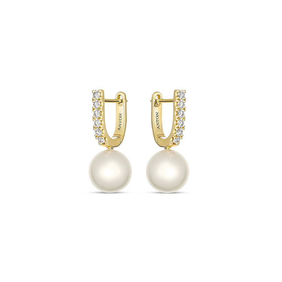 Classic South Sea Pearl and Diamond Earrings | 18K Yellow Gold