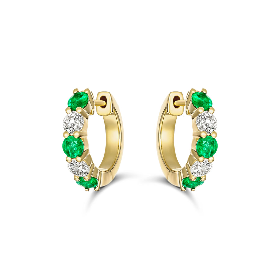 Classic Emerald and Diamond Huggies | 18K Yellow Gold