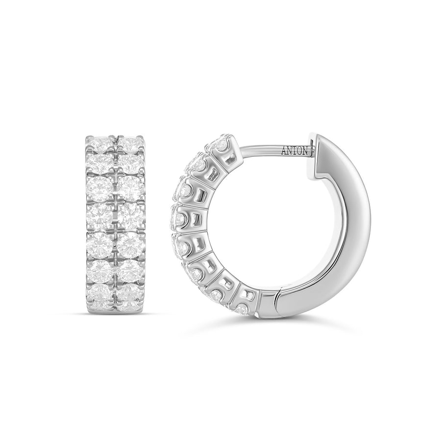 Classic Double Row Half Moon Small Hoops | 18K White Gold