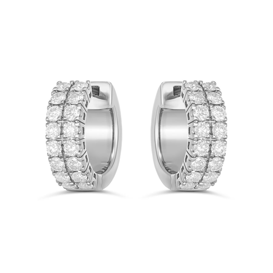 Classic Double Row Half Moon Small Hoops | 18K White Gold