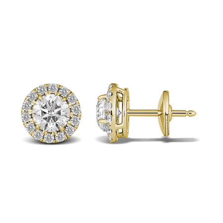 Classic Diamond Halo Stud Earrings | Yellow Gold
