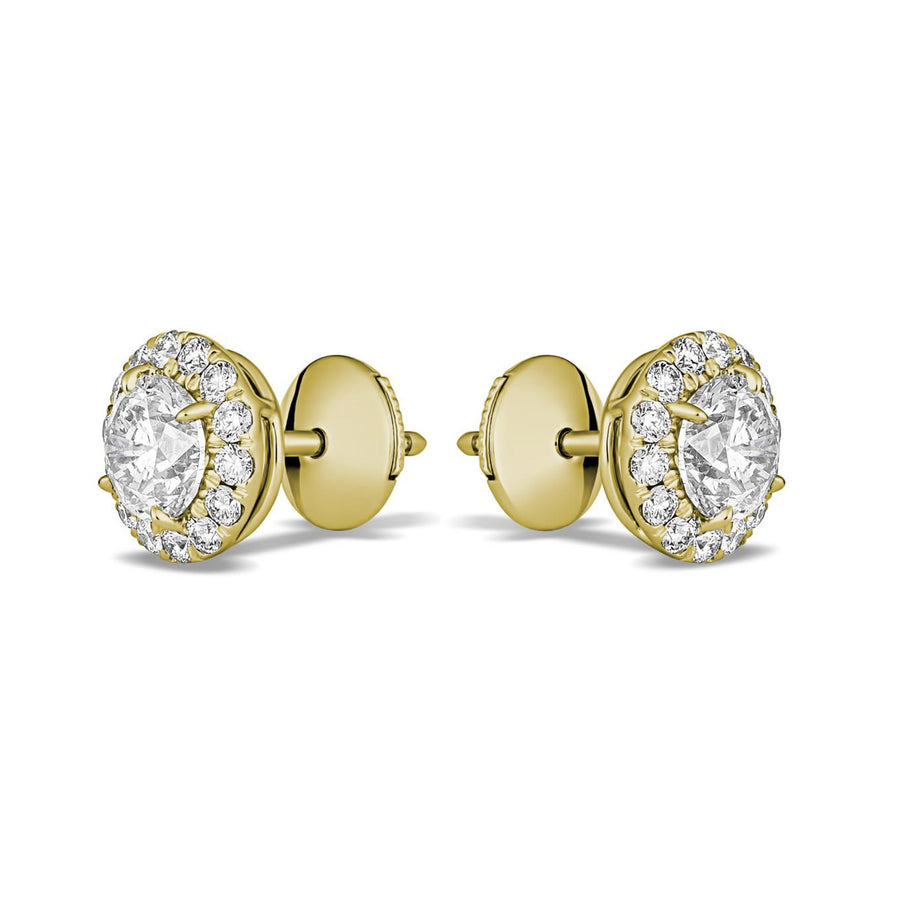 Classic Diamond Halo Stud Earrings | Yellow Gold