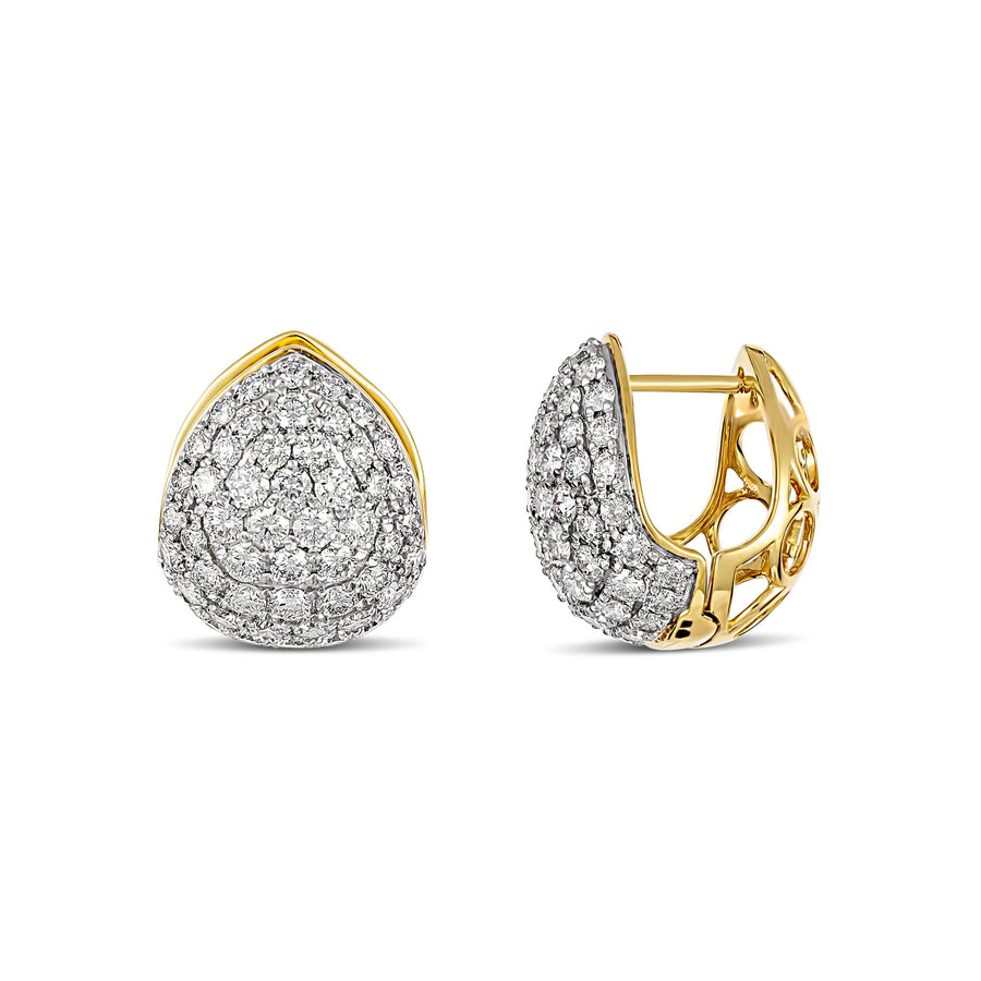 Artisan Round Brilliant Cut Cluster Diamond Earrings | Yellow Gold