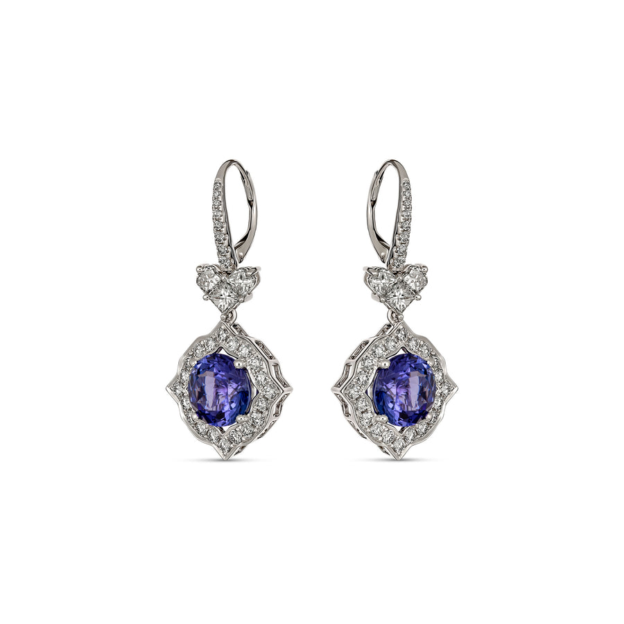 Regal Collection® Round Brilliant Cut Tanzanite and Diamond Drop Earrings | White Gold