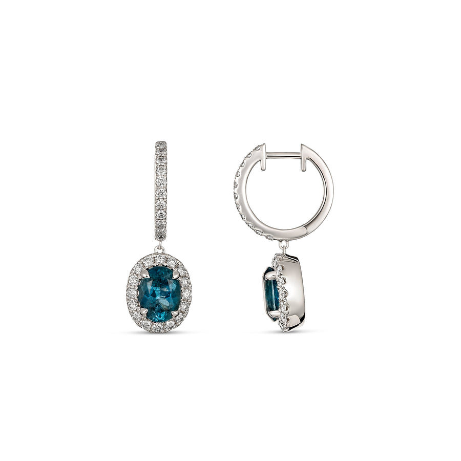 Regal Collection® Oval Cut Blue Tourmaline and Diamond Huggies | White Gold