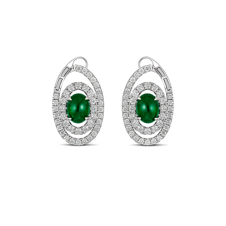 Regal Collection® Oval Cut Emerald Coloured Gemstone and Diamond Earrings | White Gold