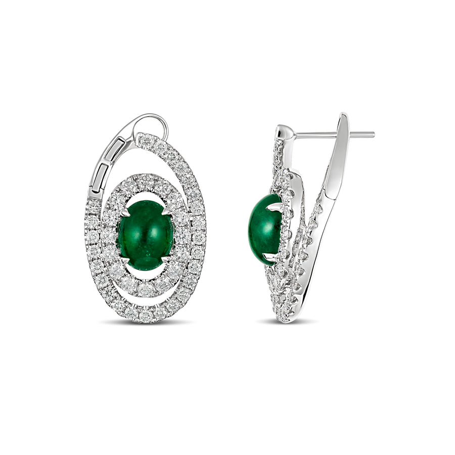 Regal Collection® Oval Cut Emerald Coloured Gemstone and Diamond Earrings | White Gold