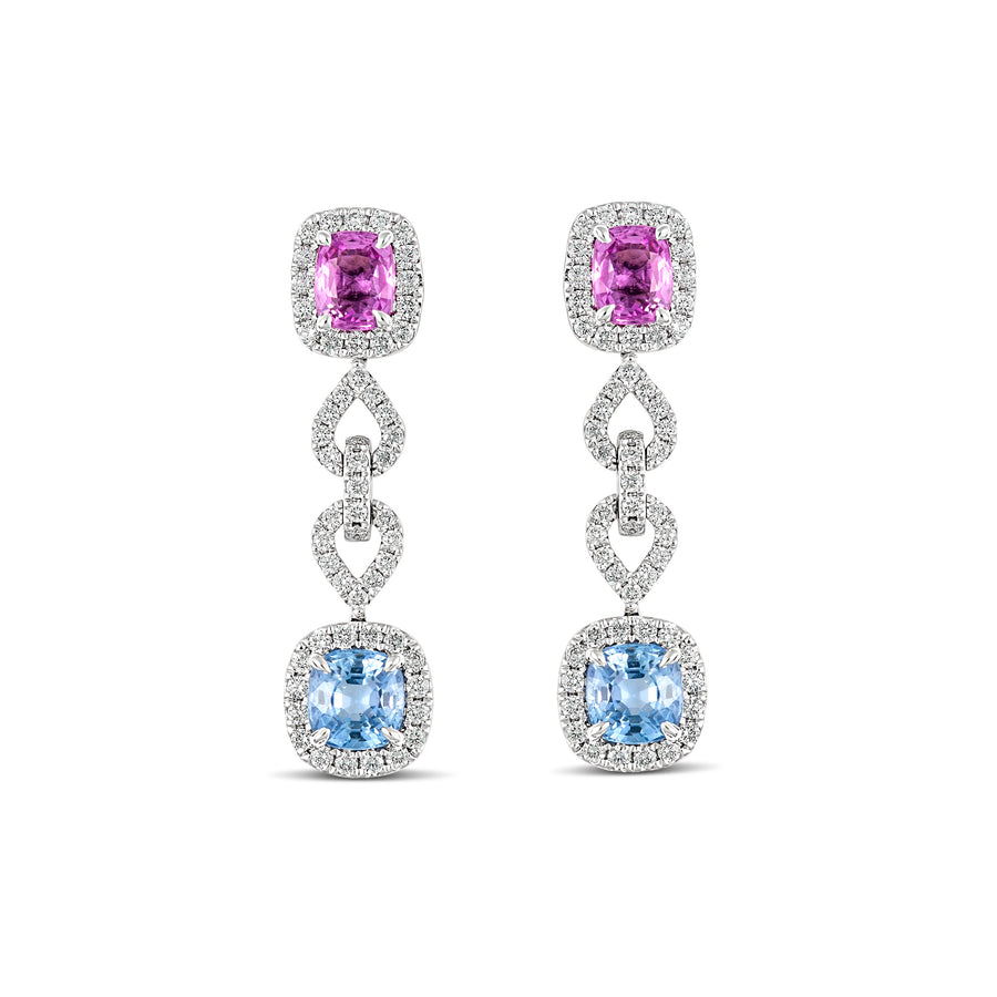 Regal Collection® Multi Shape Coloured Sapphire and Diamond Drop Earrings | White Gold